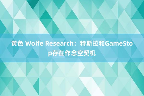 黄色 Wolfe Research：特斯拉和GameStop存在作念空契机