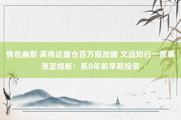 情色幽默 英伟达握仓百万股加握 文远知行一度暴涨至熔断：系8年前早期投资