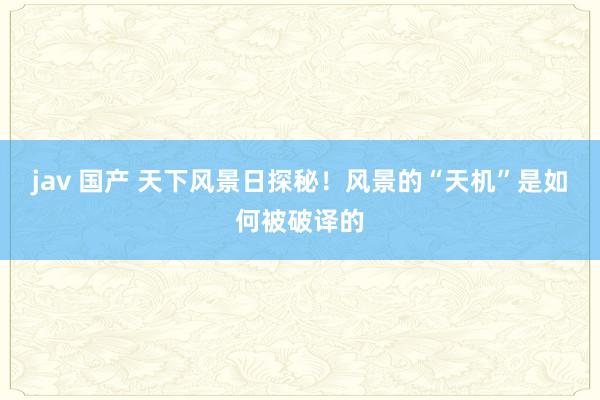 jav 国产 天下风景日探秘！风景的“天机”是如何被破译的