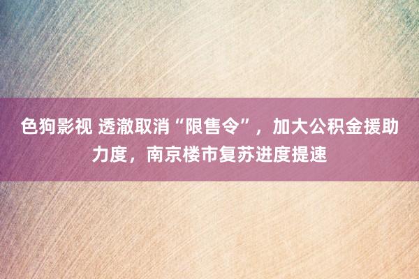 色狗影视 透澈取消“限售令”，加大公积金援助力度，南京楼市复苏进度提速