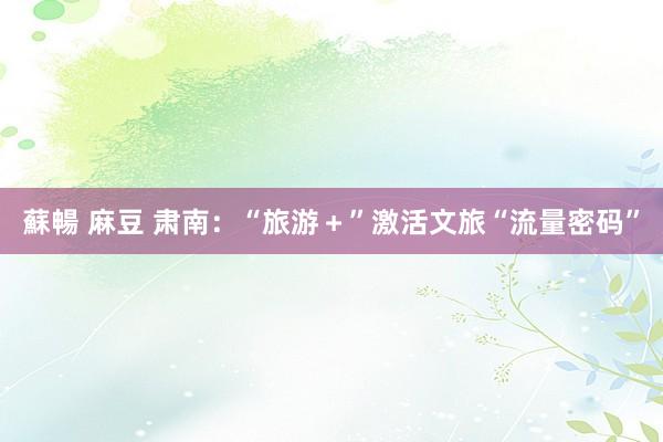 蘇暢 麻豆 肃南：“旅游＋”激活文旅“流量密码”