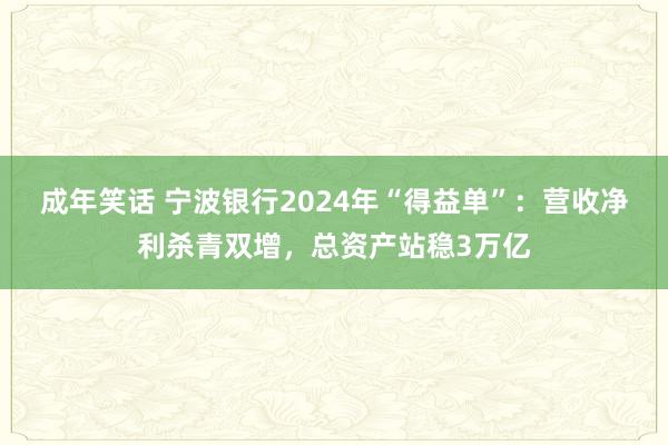 成年笑话 宁波银行2024年“得益单”：营收净利杀青双增，总资产站稳3万亿