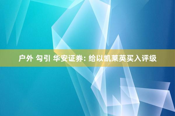 户外 勾引 华安证券: 给以凯莱英买入评级